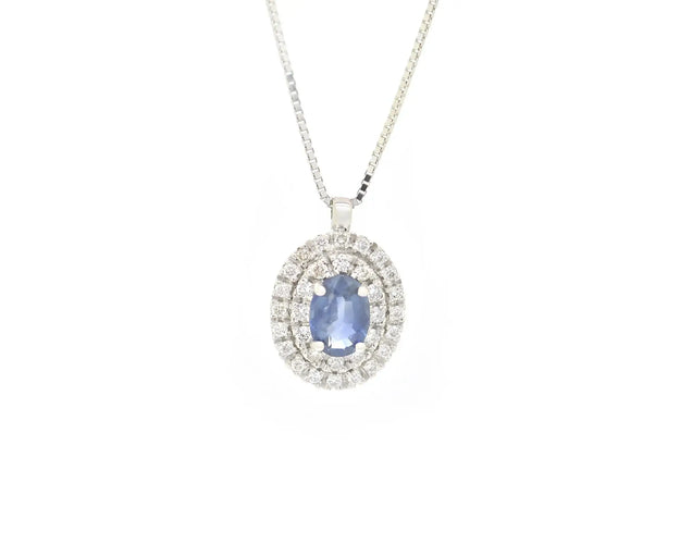 Collana  in oro bianco con zaffiro ct 0,54 taglio ovale e diamanti 58 Facettes 13839