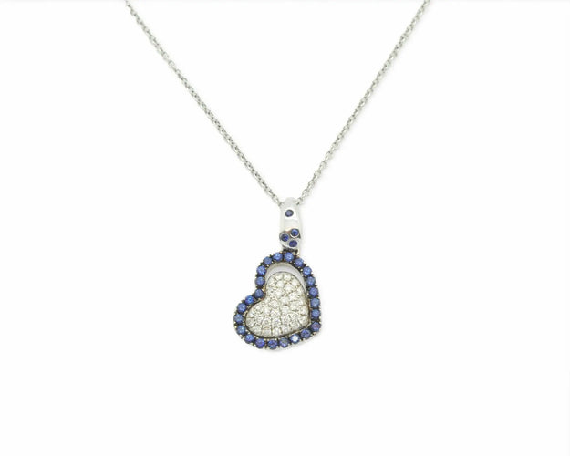 Collier Recarlo - Collier cœur en or blanc 18 ct, diamants et saphirs 58 Facettes 7937