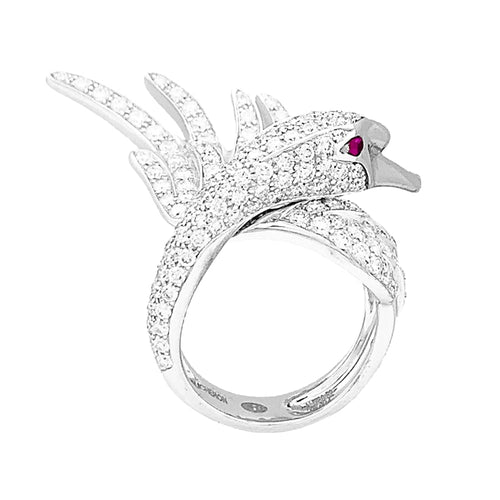 Bague 51 Boucheron Animaux de Collection - Bague « Cypris, le Cygne » en or blanc, diamants et rubis 58 Facettes 34865
