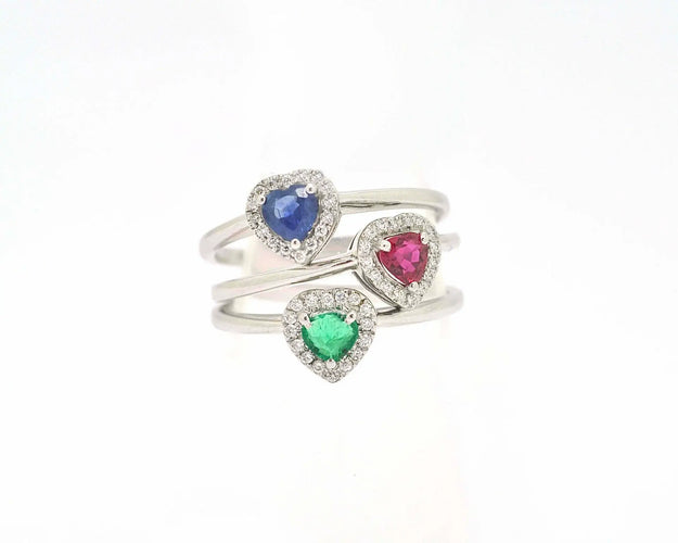 Bague Bague en or blanc 18 carats avec saphir cœur 0,32 ct et diamants 58 Facettes 12021