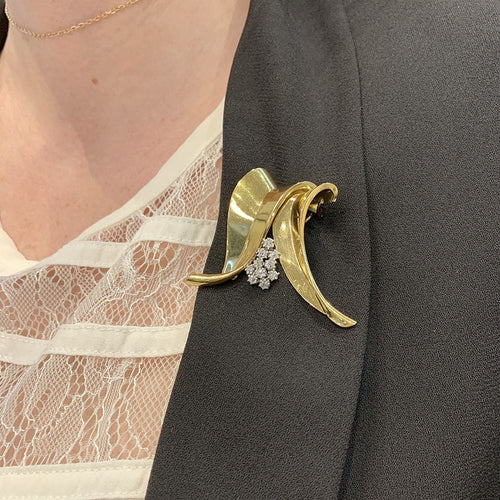 Broche Fontana - Broche en or jaune 750/000 et platine 950/000 avec diamants 58 Facettes 30245