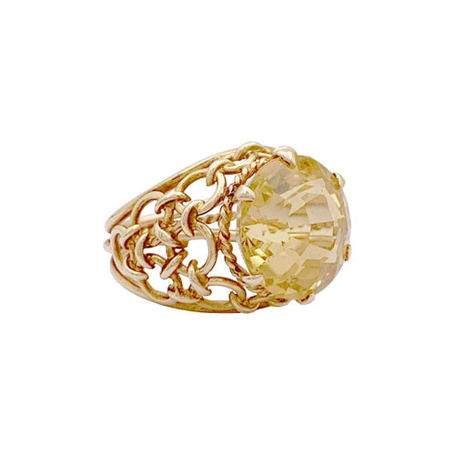 Bague 52 Bague dôme vintage en or jaune 750 avec citrine 58 Facettes 35067