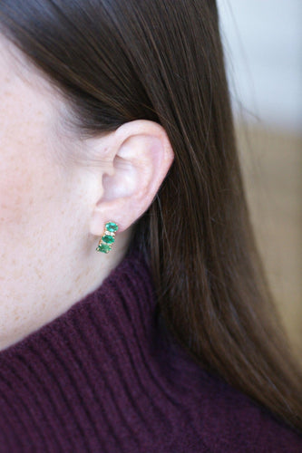 Boucles d'oreilles Boucles d’oreilles demi-créoles en or jaune 18k et diamants, émeraudes 58 Facettes