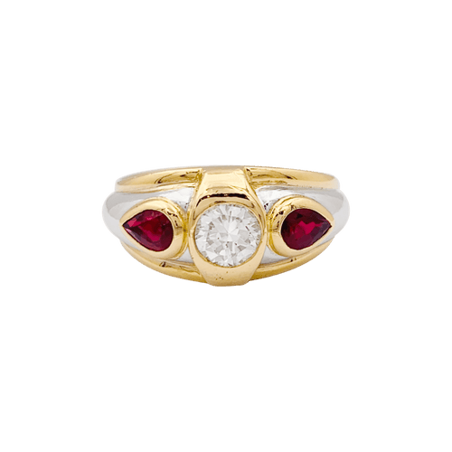 Bague 51 Bague jonc en or jaune et platine avec diamant et rubis 58 Facettes 34341