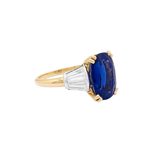 Bague 56 Bague saphir 5,86 ct et diamants en or jaune et platine 58 Facettes 34920