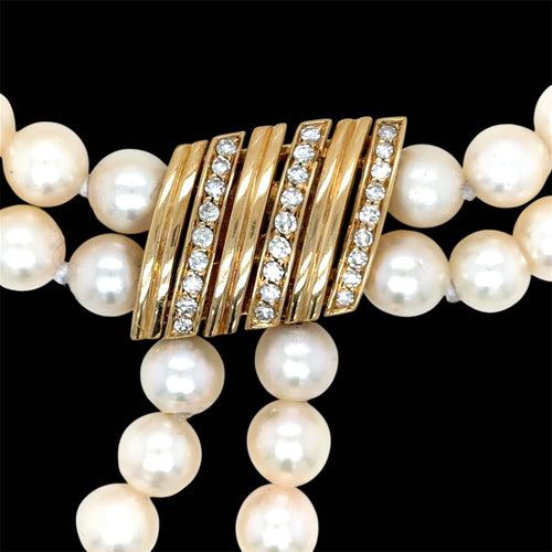 Collier Collier vintage deux rangs de perles avec fermoir en or jaune 18 ct et diamants 58 Facettes