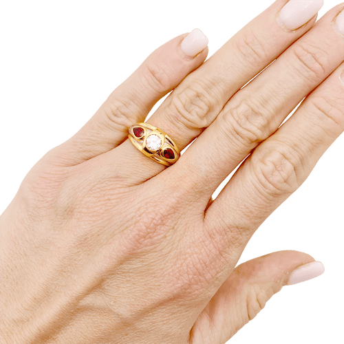 Bague 51 Bague jonc en or jaune et platine avec diamant et rubis 58 Facettes 34341