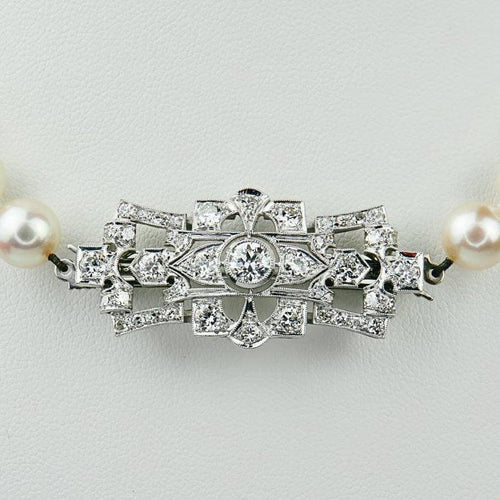 Collier Broche Art déco avec chaîne de perles en or blanc 585 et diamants 58 Facettes 2151