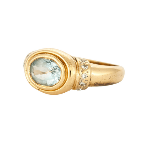 Bague 49.5 Bague jonc or jaune aigue marine et diamants 58 Facettes AB23