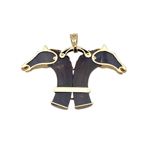 Pendentif Pendentif FRED double tête de cheval en or jaune et corne. 58 Facettes 34724