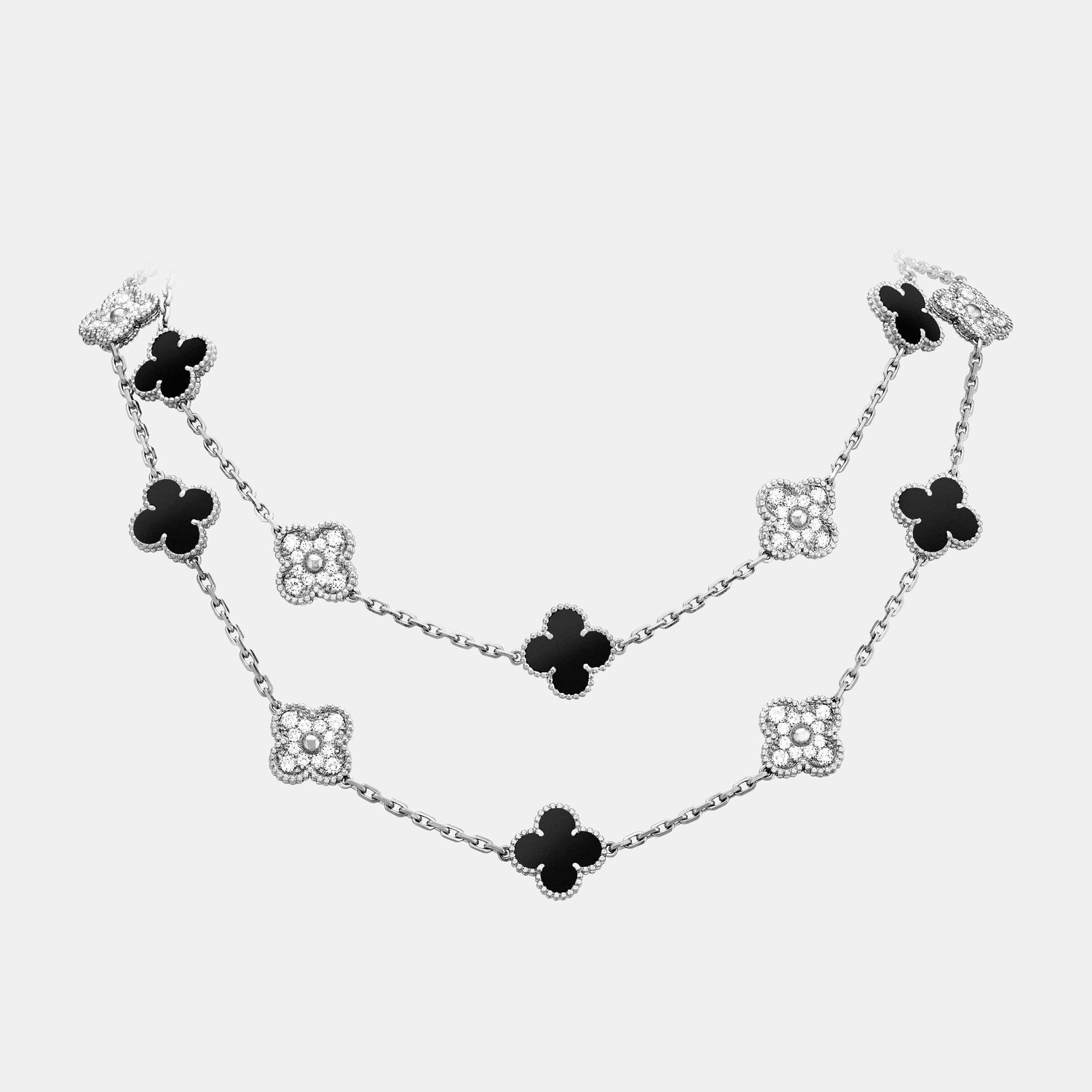 Collier Vintage Alhambra Or blanc Diamant 20 motifs