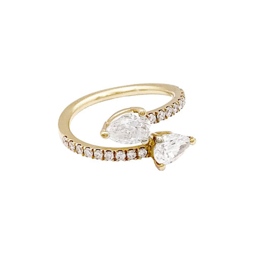 Bague 53 Bague croisée en or jaune 750 avec diamants poire et brillants 58 Facettes 35143