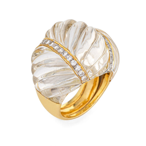 Bague 47 Bague cocktail vintage en or jaune 18 carats, cristal de roche et diamants 58 Facettes G11967