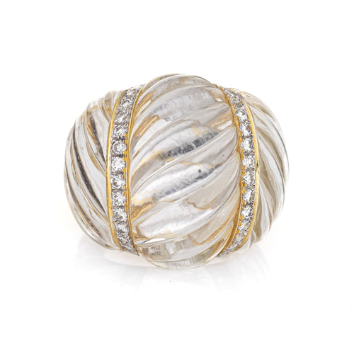 Bague 47 Bague cocktail vintage en or jaune 18 carats, cristal de roche et diamants 58 Facettes G11967