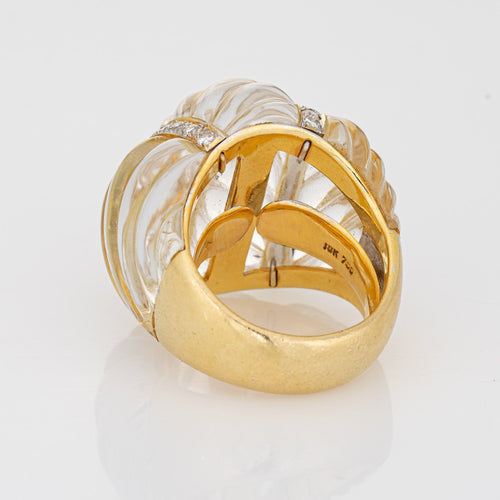 Bague 47 Bague cocktail vintage en or jaune 18 carats, cristal de roche et diamants 58 Facettes G11967