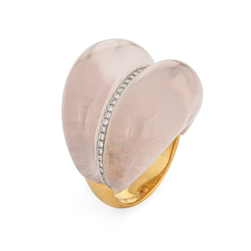 Bague 47 Bague contemporaine en or jaune 18k, quartz rose et diamants 58 Facettes G12181