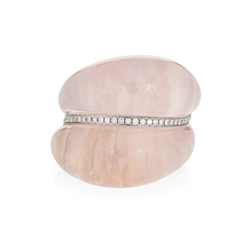 Bague 47 Bague contemporaine en or jaune 18k, quartz rose et diamants 58 Facettes G12181