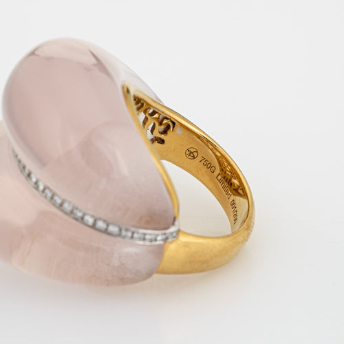 Bague 47 Bague contemporaine en or jaune 18k, quartz rose et diamants 58 Facettes G12181