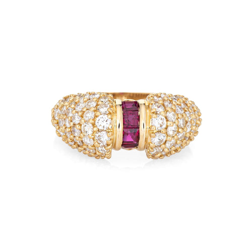 Bague Bague vintage dôme en or jaune 18 carats, diamants et rubis 58 Facettes G12263