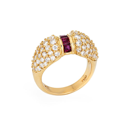 Bague Bague vintage dôme en or jaune 18 carats, diamants et rubis 58 Facettes G12263