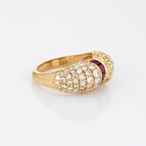 Bague Bague vintage dôme en or jaune 18 carats, diamants et rubis 58 Facettes G12263