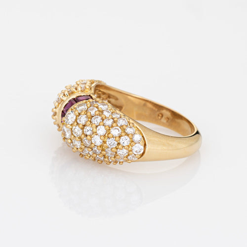 Bague Bague vintage dôme en or jaune 18 carats, diamants et rubis 58 Facettes G12263