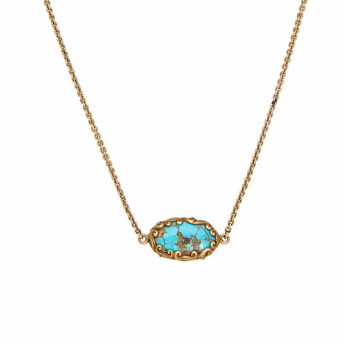 Montre Art nouveau - Collier chaîne de montre ancien en or jaune et turquoise 58 Facettes G13032