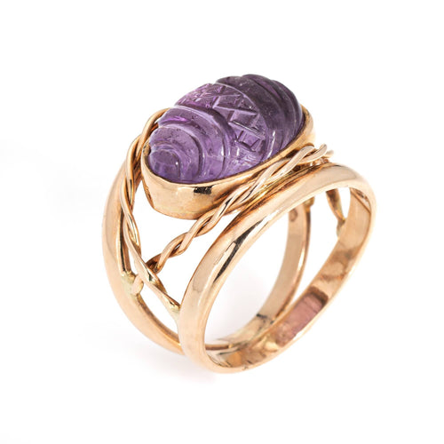 Bague 45 Bague vintage cocktail en or jaune 14 carats et améthyste sculptée 58 Facettes G13160