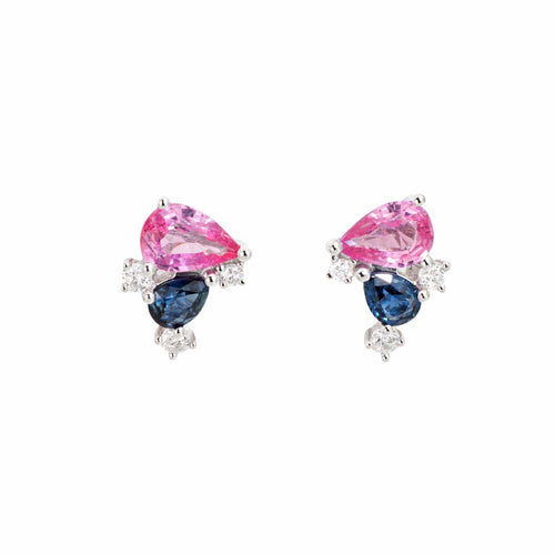 Boucles d'oreilles Boucles d'oreilles puces grappe saphirs et diamants en or blanc 14k 58 Facettes G13171