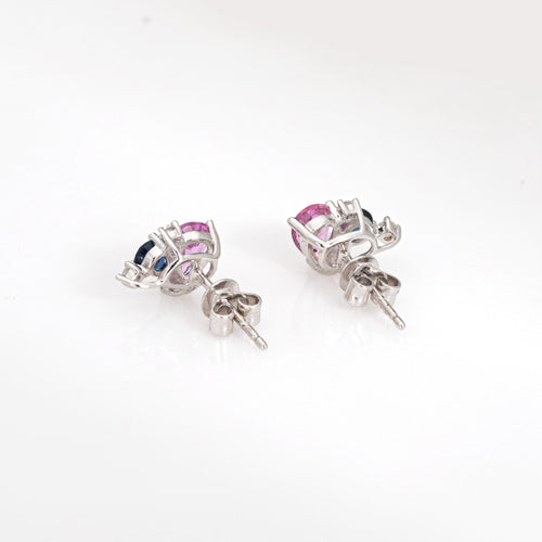 Boucles d'oreilles Boucles d'oreilles puces grappe saphirs et diamants en or blanc 14k 58 Facettes G13171