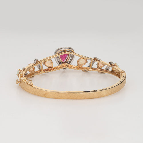 Bracelet Bracelet jonc vintage - Opales, tourmaline rose cœur et diamants en or jaune 14k 58 Facettes G13201