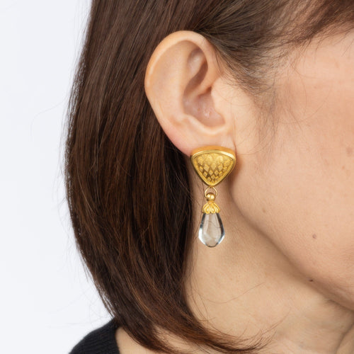 Boucles d'oreilles Maija Neimanis - Boucles d'oreilles aigue-marine en or jaune 22 carats et diamants 58 Facettes G13368