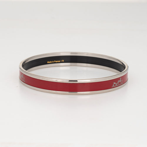 Bracelet Hermès - Bracelet jonc en émail rouge motif calèche 58 Facettes