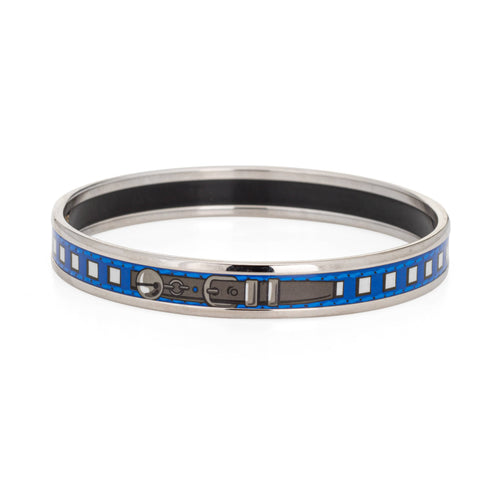 Bracelet Hermès - Bracelet jonc en émail motif ceinture bleu 58 Facettes
