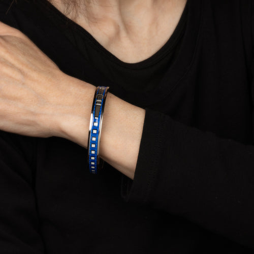 Bracelet Hermès - Bracelet jonc en émail motif ceinture bleu 58 Facettes