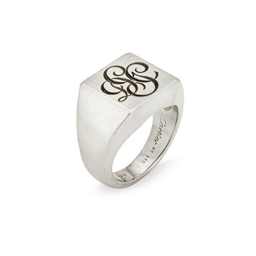 Bague 53.5 Cartier - Bague chevalière vintage en platine 950 gravée 58 Facettes G13443