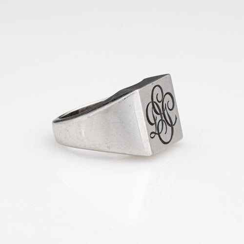 Bague 53.5 Cartier - Bague chevalière vintage en platine 950 gravée 58 Facettes G13443