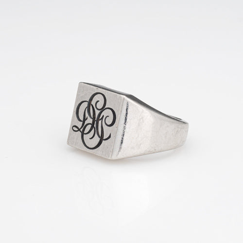 Bague 53.5 Cartier - Bague chevalière vintage en platine 950 gravée 58 Facettes G13443