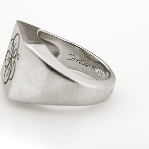 Bague 53.5 Cartier - Bague chevalière vintage en platine 950 gravée 58 Facettes G13443