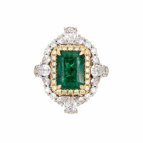 Bague 54 Bague cocktail vintage en or jaune 18 carats, émeraude et diamants 58 Facettes G13550