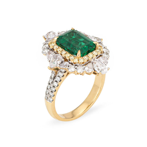 Bague 54 Bague cocktail vintage en or jaune 18 carats, émeraude et diamants 58 Facettes G13550