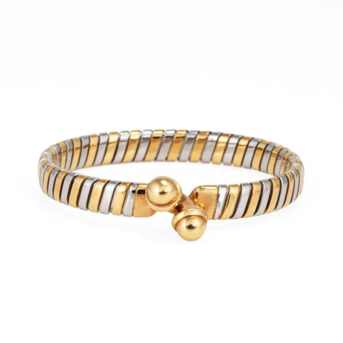 Bracelet Bulgari Tubogas - Bracelet vintage en or jaune 18k et acier 58 Facettes G13646