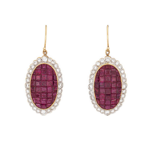 Boucles d'oreilles Boucles d’oreilles pendantes - Rubis et diamants en or jaune 18 carats 58 Facettes G13656