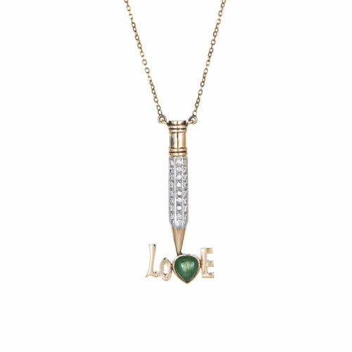 Collier Collier LOVE crayon - Pendentif en or jaune 14k, jade et diamants 58 Facettes G13666