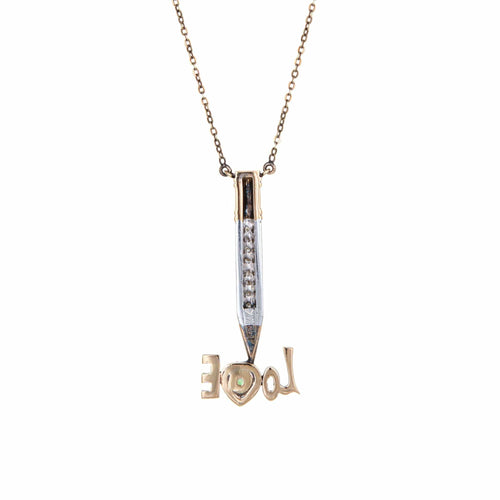 Collier Collier LOVE crayon - Pendentif en or jaune 14k, jade et diamants 58 Facettes G13666