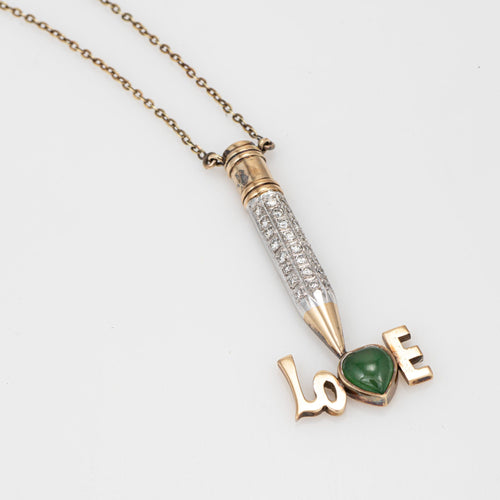 Collier Collier LOVE crayon - Pendentif en or jaune 14k, jade et diamants 58 Facettes G13666