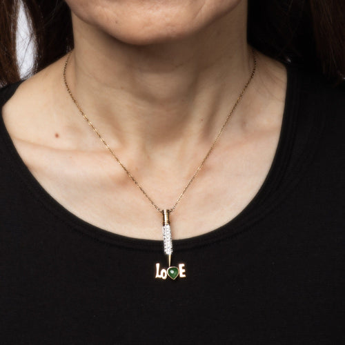 Collier Collier LOVE crayon - Pendentif en or jaune 14k, jade et diamants 58 Facettes G13666