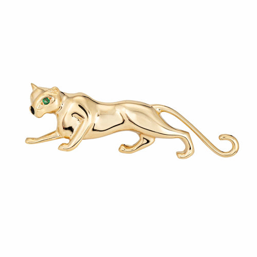 Pendentif Panthère - Broche pendentif vintage en or jaune 18 carats émeraude 58 Facettes G13689