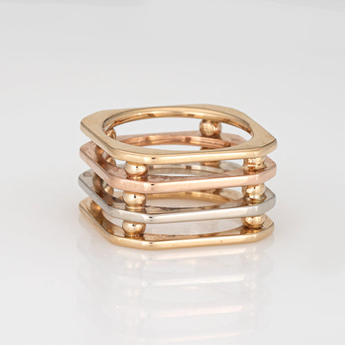 Bague 52 Bague carrée cage vintage en or jaune, blanc et rose 14k 58 Facettes G13697
