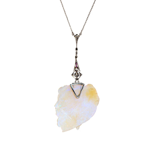 Collier Collier ras-du-cou édouardien - Camée opale et diamants en platine 58 Facettes G13707